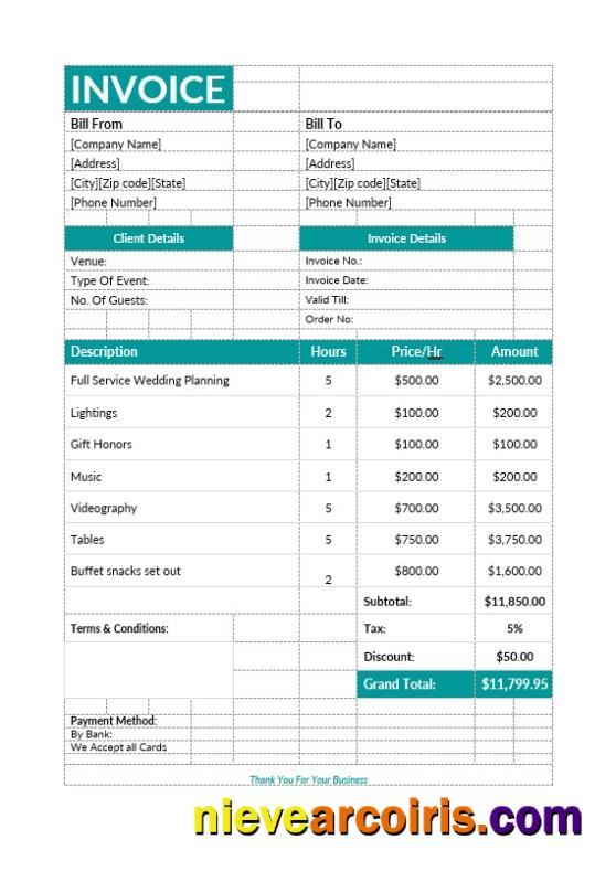 Event planning invoice